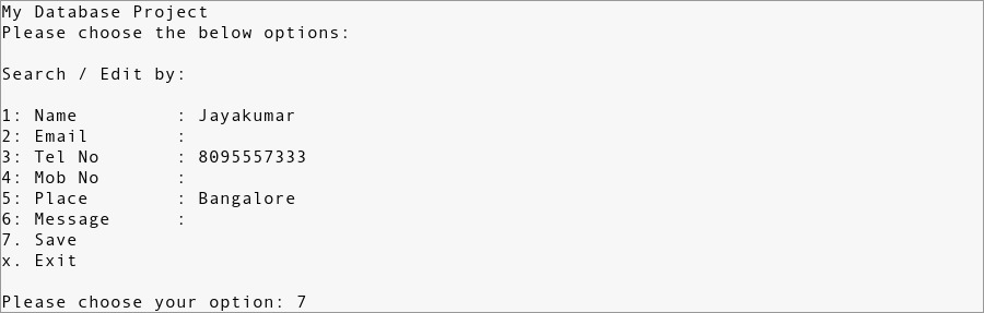 database_15 Linux Shell Scripting Projects for Beginners | Address Database | Project Output - 15