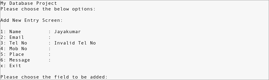 database_6 Linux Shell Scripting Projects for Beginners | Address Database | Project Output - 6