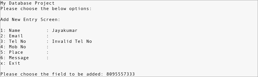database_7 Linux Shell Scripting Projects for Beginners | Address Database | Project Output - 7