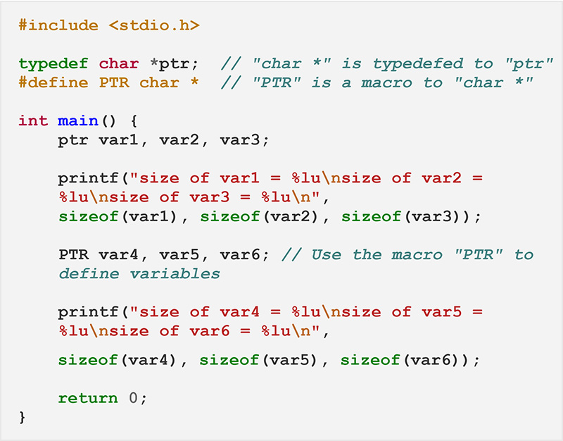 difference between typedef and macro in c